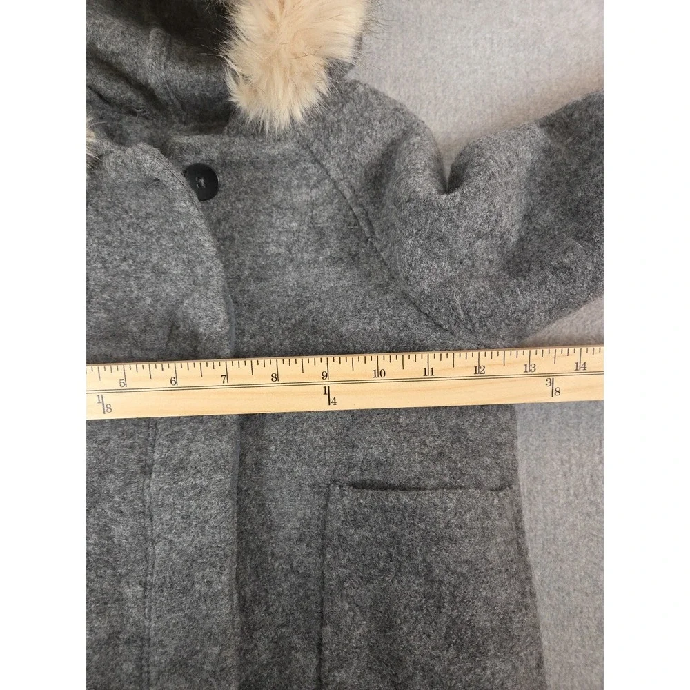 Zara Kids Girls 18 Months Wool Duffle Pea Coat Gray Faux Fur‎ Hood Trim Classic